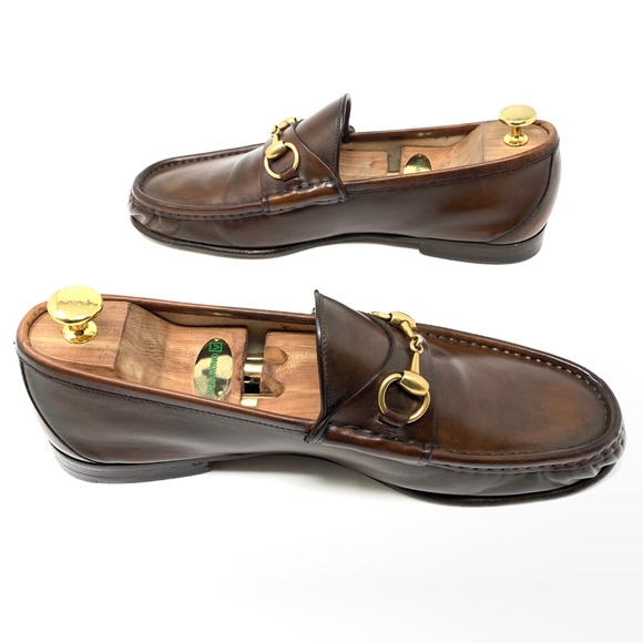 GUCCI 1953 Smoke Brown Leather Gold Bit Loafers - Picture 5 of 8